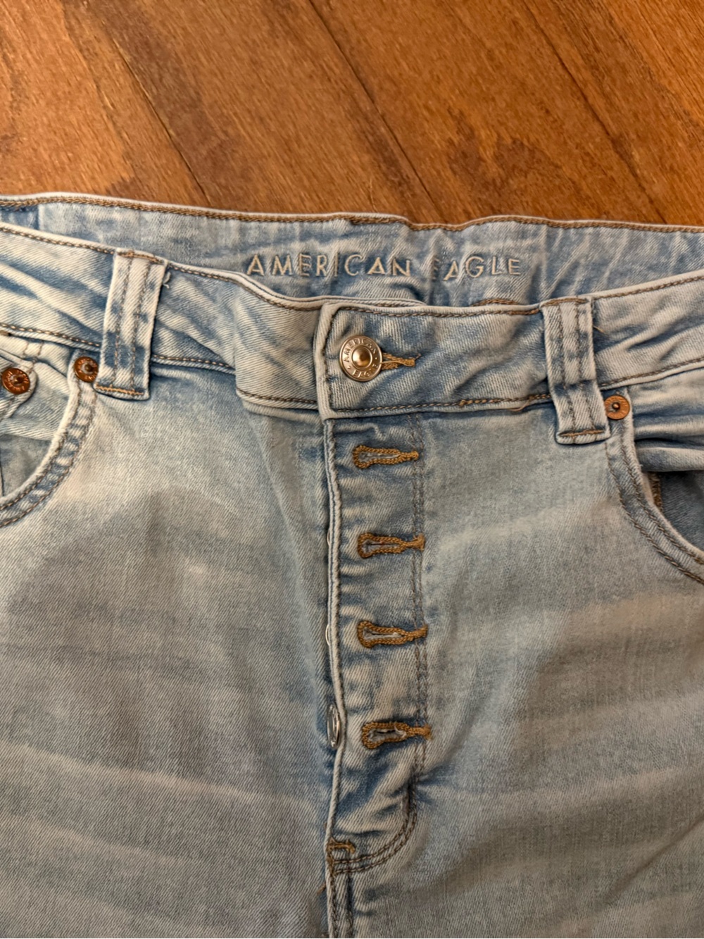 American Eagle Outfitters Faded Light Blue High-Rise Button Fly Jeans